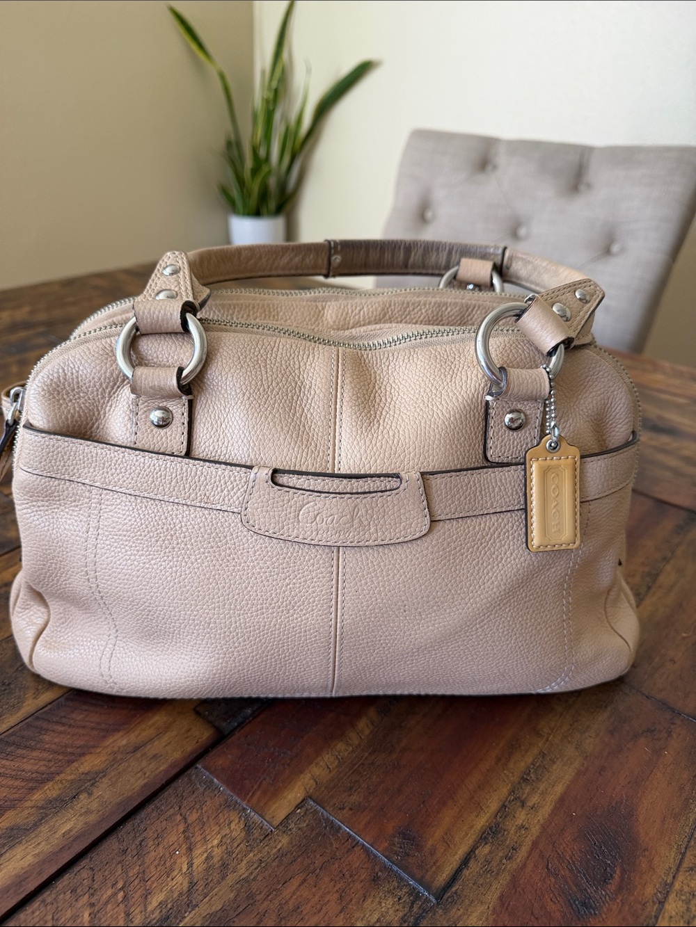 Coach Pebbled Leather Satchel in Beige